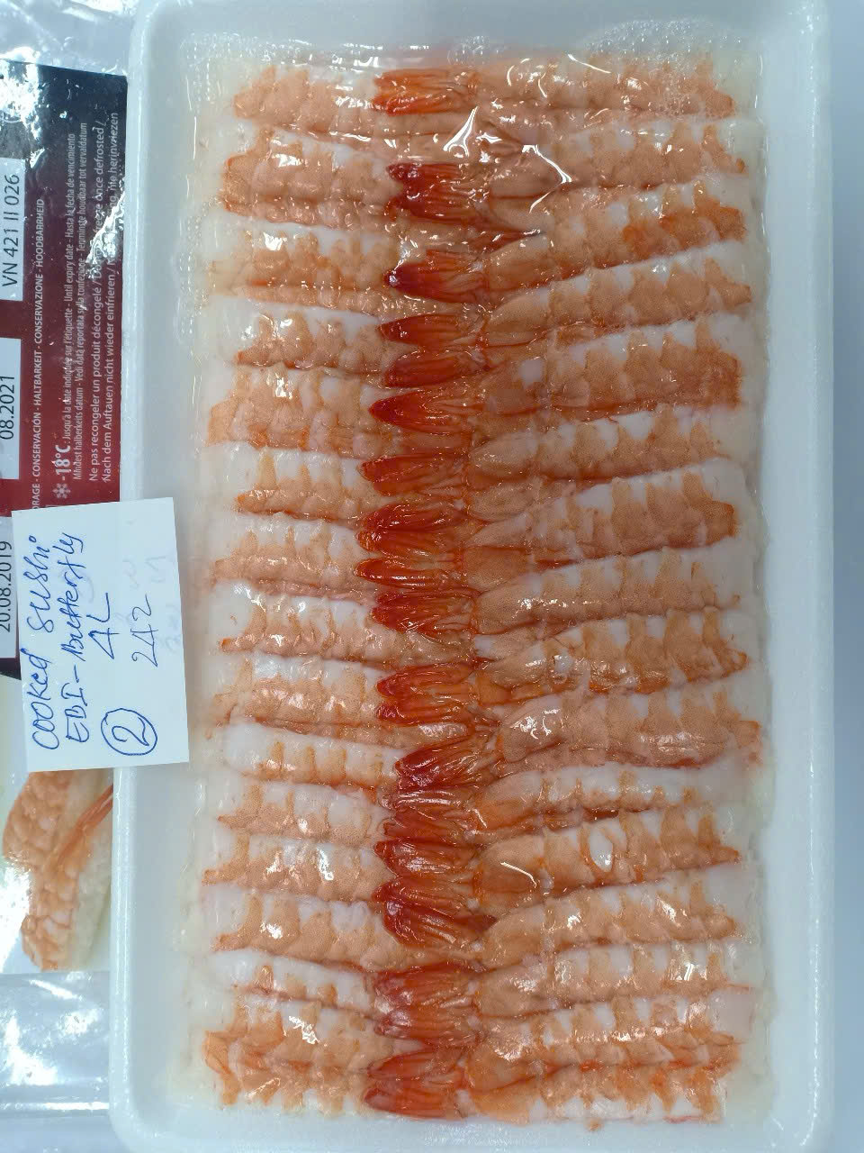 Cooked sushi ebi butterfly tray, 4L